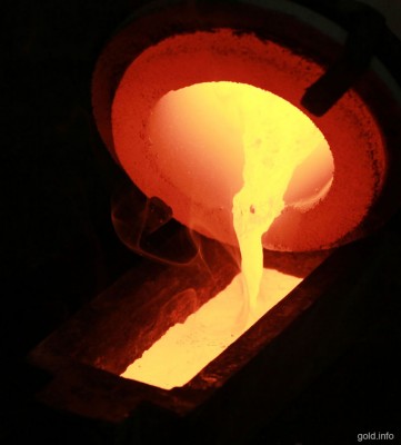 A gold bar being cast